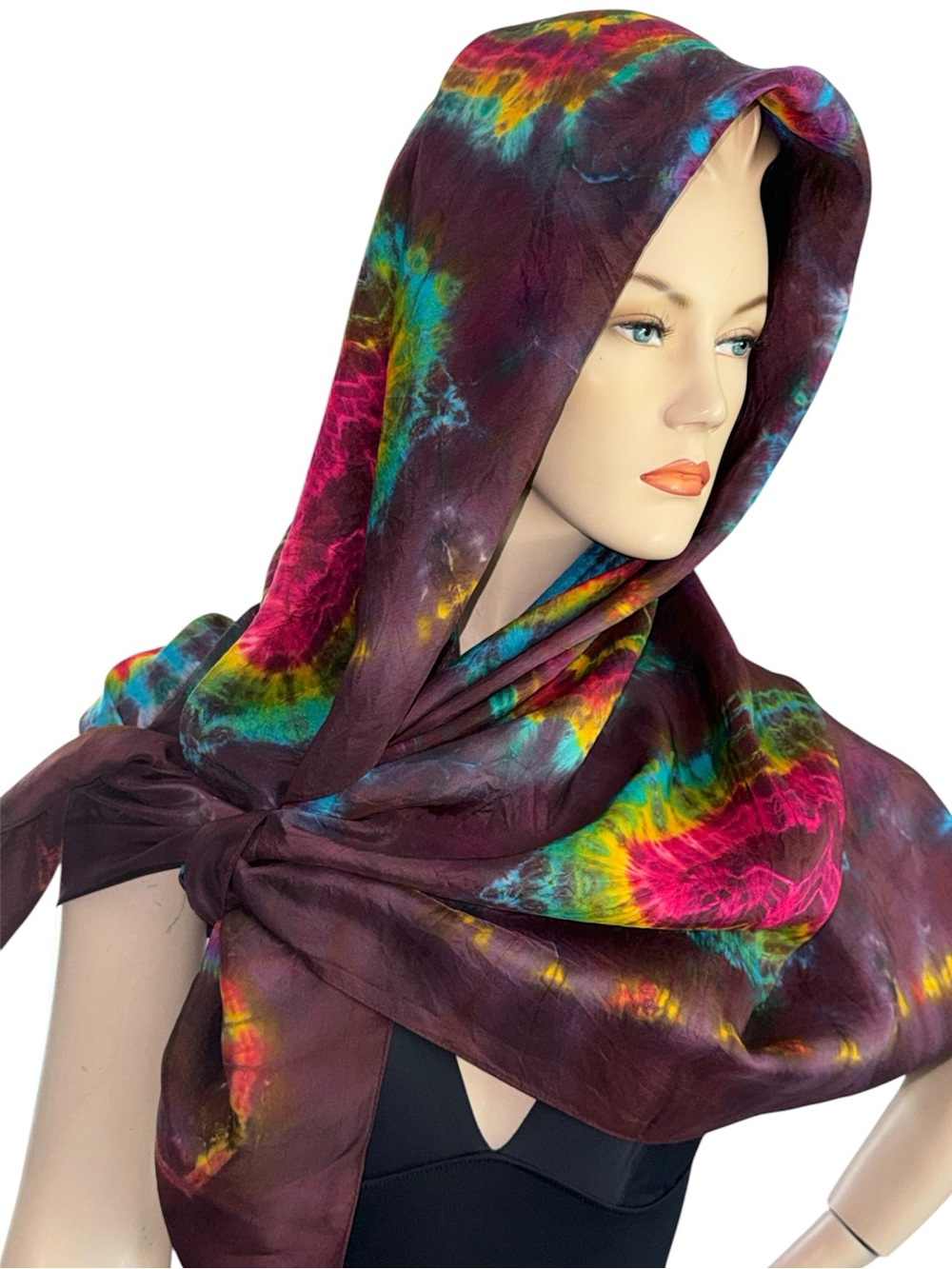 Vintage Rainbow Tie Dye Silk Scarf
